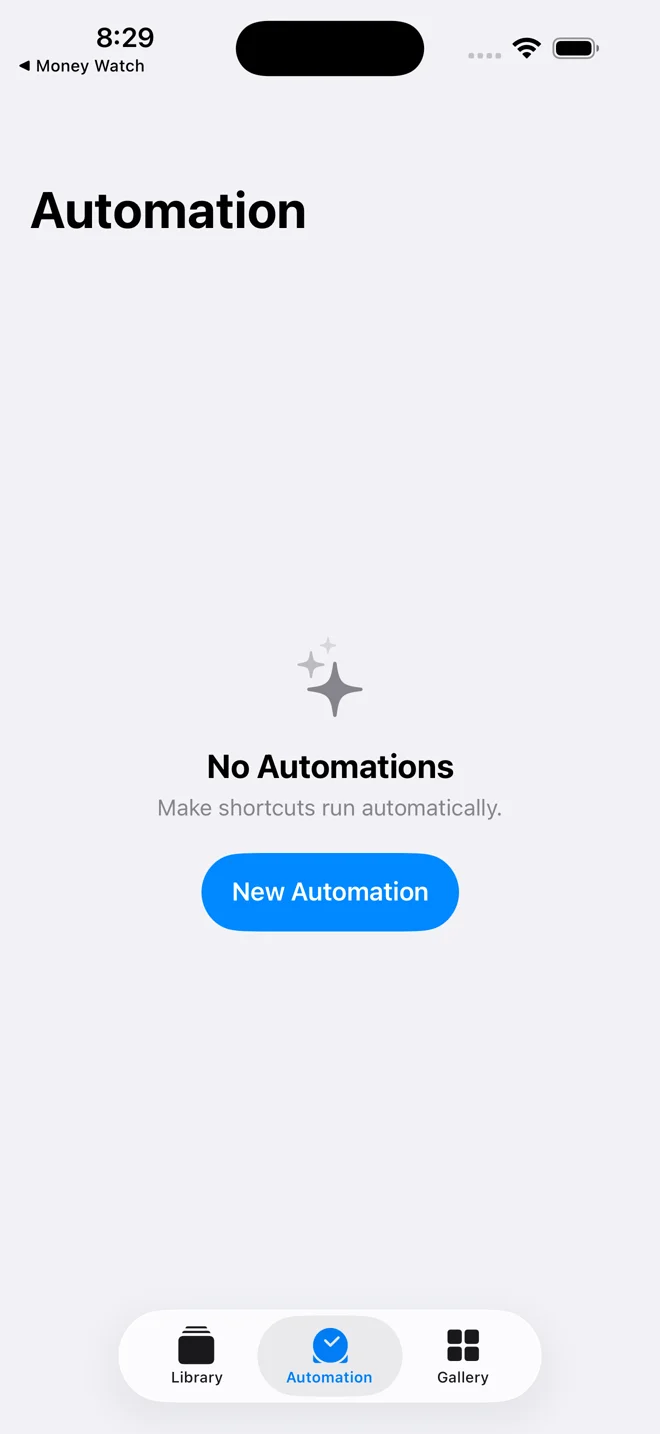 Shortcuts, step 2: Start a new one