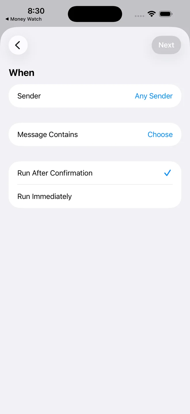 Shortcuts, step 4: Tell it which messages