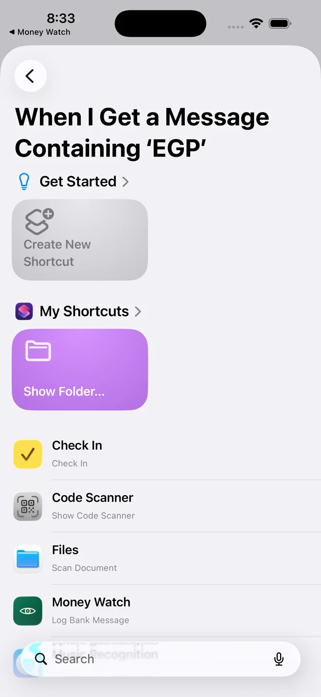 Shortcuts, step 7: Pick Money Watch