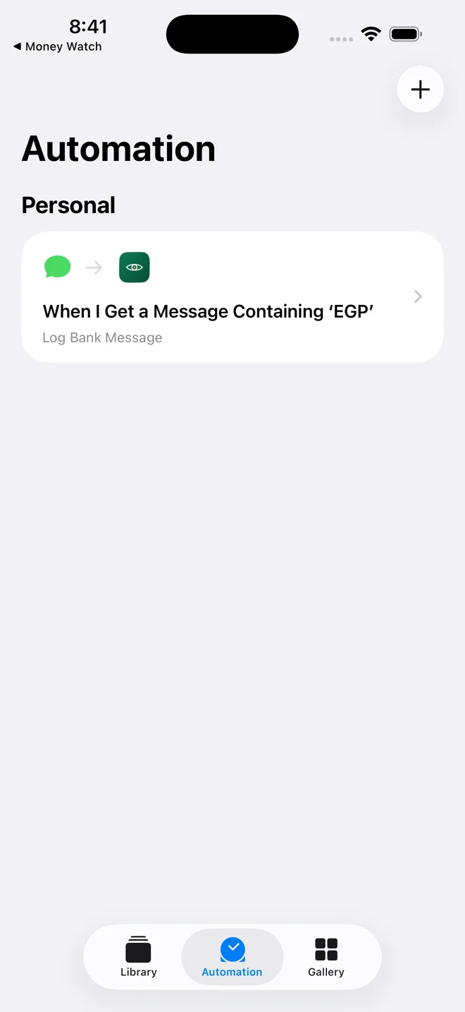 Shortcuts, step 10: Tap the plus